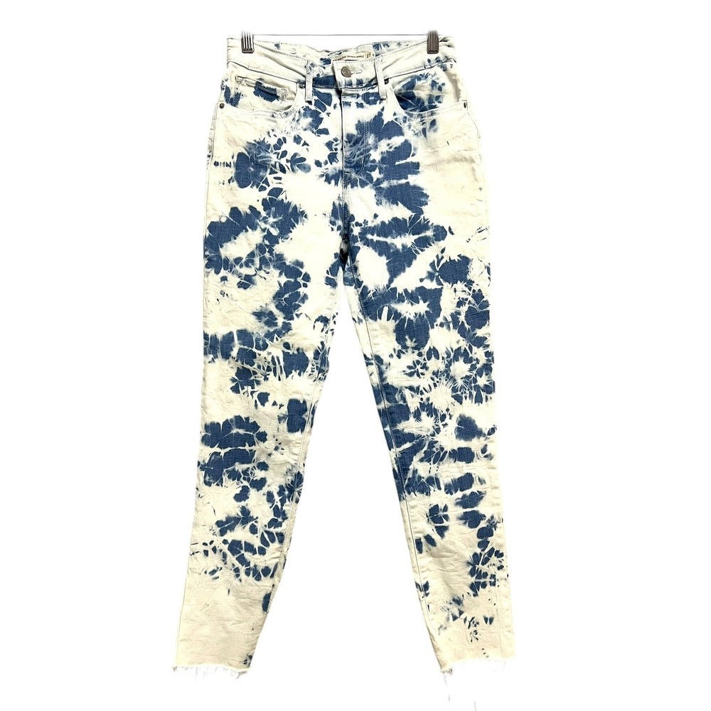 Levis 721 High Rise Skinny Ankle Womens 27 Blue White Tie Dye Raw Hem 90's Artsy